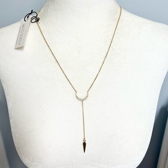 New Jules Smith Gold Rhinestone Studded Crescent Moon Dagger Dangle Necklace - Picture 1 of 11
